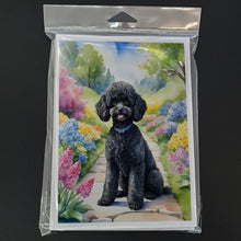Load image into Gallery viewer, Black Poodle Spring Path Greeting Cards - Blank Note Cards – 8-Pack of Artist-Designed Cards with Envelopes
