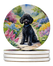 Load image into Gallery viewer, Black Poodle Spring Path Large Sandstone Coasters Pack of 4