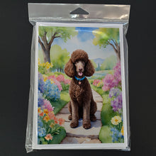 Load image into Gallery viewer, Chocolate Poodle Spring Path Greeting Cards - Blank Note Cards – 8-Pack of Artist-Designed Cards with Envelopes