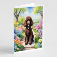 Load image into Gallery viewer, Chocolate Poodle Spring Path Greeting Cards - Blank Note Cards – 8-Pack of Artist-Designed Cards with Envelopes