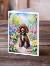 Load image into Gallery viewer, Chocolate Poodle Spring Path Greeting Cards - Blank Note Cards – 8-Pack of Artist-Designed Cards with Envelopes