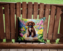 Load image into Gallery viewer, Chocolate Poodle Spring Path Throw Pillow - 14x14 Decorative Pillow – Art for Your Home &amp; Patio