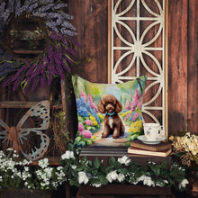 Load image into Gallery viewer, Chocolate Poodle Spring Path Throw Pillow - 14x14 Decorative Pillow – Art for Your Home &amp; Patio