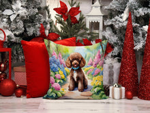 Load image into Gallery viewer, Chocolate Poodle Spring Path Throw Pillow - 14x14 Decorative Pillow – Art for Your Home &amp; Patio