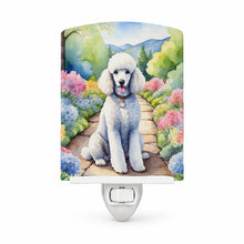 Load image into Gallery viewer, White Poodle Spring Path Ceramic Night Light Compact, UL-Certified, Ideal for Bedroom, Bathroom, Nursery, Hallway, Kitchen, 6x4x3, Multicolor