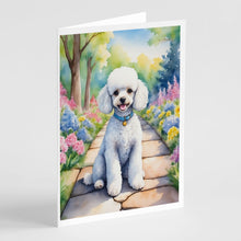 Load image into Gallery viewer, White Poodle Spring Path Greeting Cards - Blank Note Cards – 8-Pack of Artist-Designed Cards with Envelopes