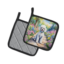 Load image into Gallery viewer, White Poodle Spring Path Pot Holders - Set of 2 Decorative Kitchen Helpers | Made in the USA