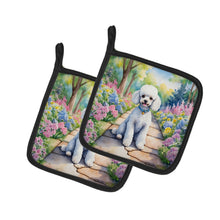 Load image into Gallery viewer, White Poodle Spring Path Pot Holders - Set of 2 Decorative Kitchen Helpers | Made in the USA