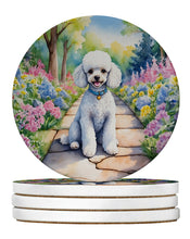 Load image into Gallery viewer, White Poodle Spring Path Large Sandstone Coasters Pack of 4