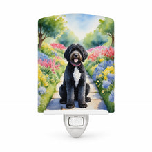 Load image into Gallery viewer, Portuguese Water Dog Spring Path Ceramic Night Light Compact, UL-Certified, Ideal for Bedroom, Bathroom, Nursery, Hallway, Kitchen, 6x4x3, Multicolor
