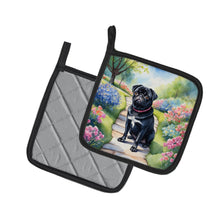 Load image into Gallery viewer, Black Pug Spring Path Pot Holders - Set of 2 Decorative Kitchen Helpers | Made in the USA