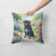 Load image into Gallery viewer, Black Pug Spring Path Throw Pillow