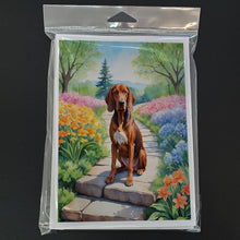 Load image into Gallery viewer, Redbone Coonhound Spring Path Greeting Cards - Blank Note Cards – 8-Pack of Artist-Designed Cards with Envelopes