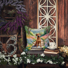 Load image into Gallery viewer, Rhodesian Ridgeback Spring Path Throw Pillow - 14x14 Decorative Pillow – Art for Your Home &amp; Patio