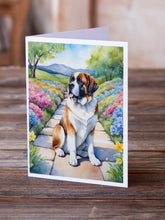 Load image into Gallery viewer, Saint Bernard Spring Path Greeting Cards - Blank Note Cards – 8-Pack of Artist-Designed Cards with Envelopes