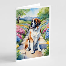 Load image into Gallery viewer, Saint Bernard Spring Path Greeting Cards - Blank Note Cards – 8-Pack of Artist-Designed Cards with Envelopes