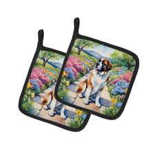 Load image into Gallery viewer, Saint Bernard Spring Path Pot Holders - Set of 2 Decorative Kitchen Helpers | Made in the USA