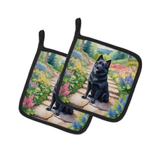 Load image into Gallery viewer, Schipperke Spring Path Pot Holders - Set of 2 Decorative Kitchen Helpers | Made in the USA