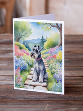 Load image into Gallery viewer, Schnauzer Spring Path Greeting Cards - Blank Note Cards – 8-Pack of Artist-Designed Cards with Envelopes