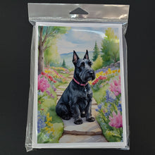 Load image into Gallery viewer, Scottish Terrier Spring Path Greeting Cards - Blank Note Cards – 8-Pack of Artist-Designed Cards with Envelopes