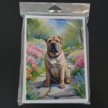 Load image into Gallery viewer, Shar Pei Spring Path Greeting Cards - Blank Note Cards – 8-Pack of Artist-Designed Cards with Envelopes