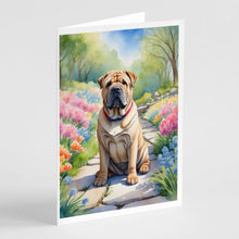 Load image into Gallery viewer, Shar Pei Spring Path Greeting Cards - Blank Note Cards – 8-Pack of Artist-Designed Cards with Envelopes