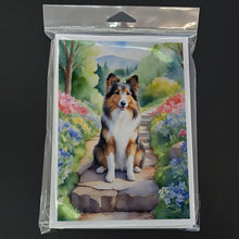 Load image into Gallery viewer, Sheltie Spring Path Greeting Cards - Blank Note Cards – 8-Pack of Artist-Designed Cards with Envelopes