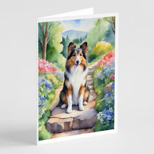 Load image into Gallery viewer, Sheltie Spring Path Greeting Cards - Blank Note Cards – 8-Pack of Artist-Designed Cards with Envelopes