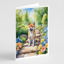 Load image into Gallery viewer, Shiba Inu Spring Path Greeting Cards - Blank Note Cards – 8-Pack of Artist-Designed Cards with Envelopes