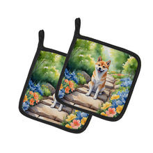 Load image into Gallery viewer, Shiba Inu Spring Path Pot Holders - Set of 2 Decorative Kitchen Helpers | Made in the USA