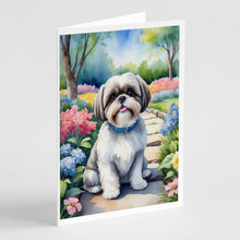 Load image into Gallery viewer, Shih Tzu Spring Path Greeting Cards - Blank Note Cards – 8-Pack of Artist-Designed Cards with Envelopes