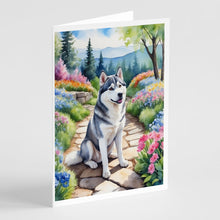 Load image into Gallery viewer, Siberian Husky Spring Path Greeting Cards - Blank Note Cards – 8-Pack of Artist-Designed Cards with Envelopes
