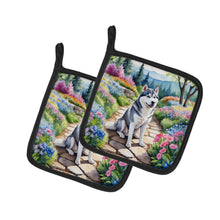 Load image into Gallery viewer, Siberian Husky Spring Path Pot Holders - Set of 2 Decorative Kitchen Helpers | Made in the USA