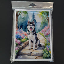 Load image into Gallery viewer, Siberian Husky Spring Path Greeting Cards - Blank Note Cards – 8-Pack of Artist-Designed Cards with Envelopes