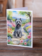 Load image into Gallery viewer, Skye Terrier Spring Path Greeting Cards - Blank Note Cards – 8-Pack of Artist-Designed Cards with Envelopes