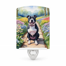 Load image into Gallery viewer, Staffordshire Bull Terrier Spring Path Ceramic Night Light Compact, UL-Certified, Ideal for Bedroom, Bathroom, Nursery, Hallway, Kitchen, 6x4x3, Multicolor