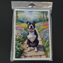 Load image into Gallery viewer, Staffordshire Bull Terrier Spring Path Greeting Cards - Blank Note Cards – 8-Pack of Artist-Designed Cards with Envelopes