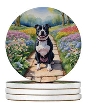 Load image into Gallery viewer, Staffordshire Bull Terrier Spring Path Large Sandstone Coasters Pack of 4