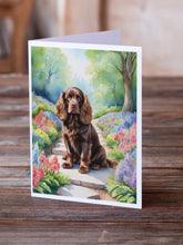 Load image into Gallery viewer, Sussex Spaniel Spring Path Greeting Cards - Blank Note Cards – 8-Pack of Artist-Designed Cards with Envelopes