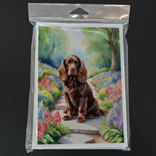 Load image into Gallery viewer, Sussex Spaniel Spring Path Greeting Cards - Blank Note Cards – 8-Pack of Artist-Designed Cards with Envelopes
