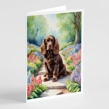 Load image into Gallery viewer, Sussex Spaniel Spring Path Greeting Cards - Blank Note Cards – 8-Pack of Artist-Designed Cards with Envelopes