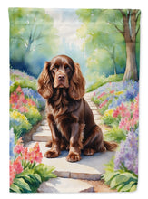 Load image into Gallery viewer, Sussex Spaniel Spring Path Garden Flag  – Dog-Themed Floral Outdoor Decor