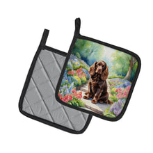 Load image into Gallery viewer, Sussex Spaniel Spring Path Pot Holders - Set of 2 Decorative Kitchen Helpers | Made in the USA