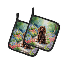 Load image into Gallery viewer, Sussex Spaniel Spring Path Pot Holders - Set of 2 Decorative Kitchen Helpers | Made in the USA