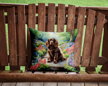 Load image into Gallery viewer, Sussex Spaniel Spring Path Throw Pillow - 14x14 Decorative Pillow – Art for Your Home &amp; Patio
