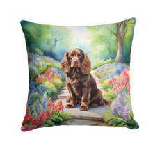 Load image into Gallery viewer, Sussex Spaniel Spring Path Throw Pillow - 14x14 Decorative Pillow – Art for Your Home &amp; Patio