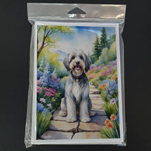 Load image into Gallery viewer, Tibetan Terrier Spring Path Greeting Cards - Blank Note Cards – 8-Pack of Artist-Designed Cards with Envelopes