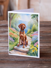 Load image into Gallery viewer, Vizsla Spring Path Greeting Cards - Blank Note Cards – 8-Pack of Artist-Designed Cards with Envelopes