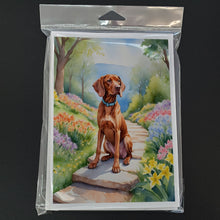 Load image into Gallery viewer, Vizsla Spring Path Greeting Cards - Blank Note Cards – 8-Pack of Artist-Designed Cards with Envelopes