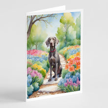 Load image into Gallery viewer, Weimaraner Spring Path Greeting Cards - Blank Note Cards – 8-Pack of Artist-Designed Cards with Envelopes